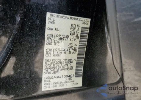 2016 Nissan Titan Xd Sl from USA, damaged, VIN 1N6BA1F4XGN509402
